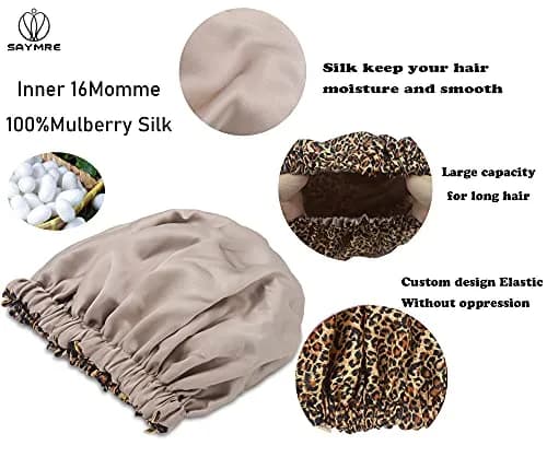 SAYMRE 100% Mulberry Silk Lined Bonnet Adjustable Satin Sleep Cap 19 Momme Silk Bonnet for Women Curly,Long Hair Care | Breathable, Soft & Hair-Friendly thumbnail 6