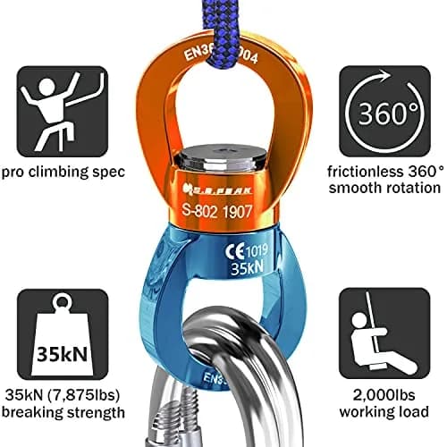 PROND 35kN Swing Swivel Rotational Device with Carabiner, 73g (2.58oz) — Heavy Duty for Tree Swings & Aerial Dance thumbnail 4