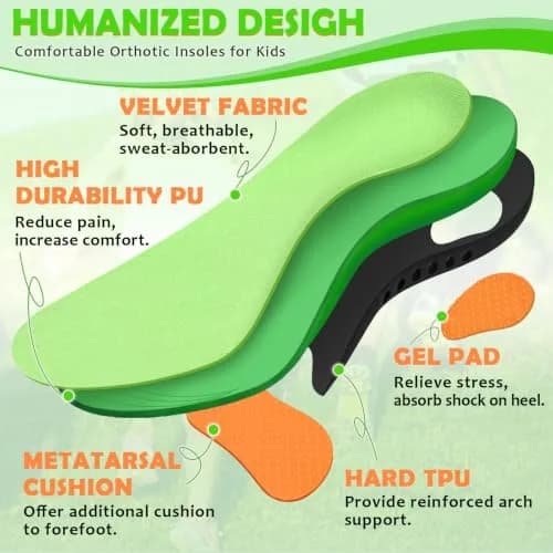 Ailaka Kids Arch Support Shoe Insert - Plantar Fasciitis Insoles for Flat Feet & High Arch, 1-3 M US Little Kid, Green thumbnail 3