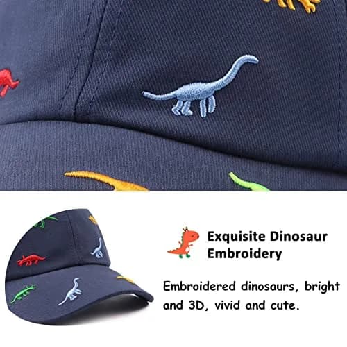 Bamery Toddler Baseball Hat for Boys&Girls 2-6 Years | Embroidered Dinosaur Navy, Adjustable Cotton Cap thumbnail 5