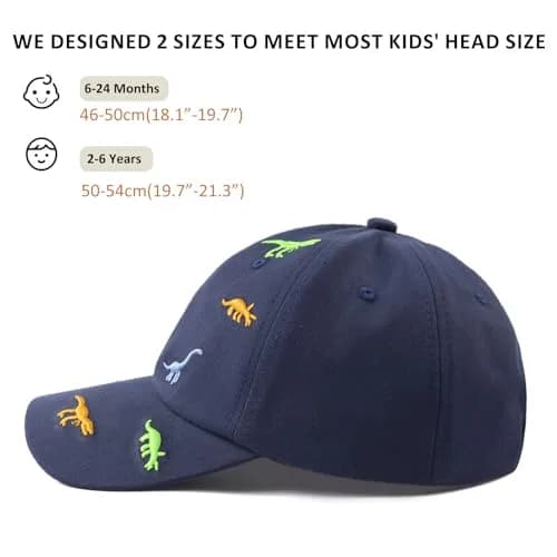 Bamery Toddler Baseball Hat for Boys&Girls 2-6 Years | Embroidered Dinosaur Navy, Adjustable Cotton Cap thumbnail 6