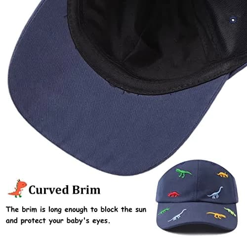 Bamery Toddler Baseball Hat for Boys&Girls 2-6 Years | Embroidered Dinosaur Navy, Adjustable Cotton Cap thumbnail 3