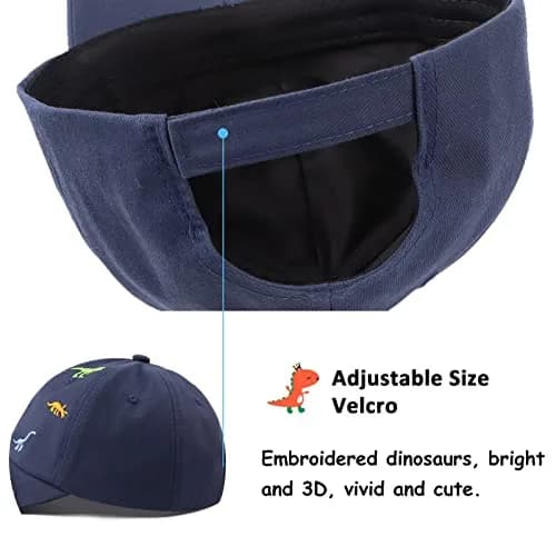 Bamery Toddler Baseball Hat for Boys&Girls 2-6 Years | Embroidered Dinosaur Navy, Adjustable Cotton Cap thumbnail 4