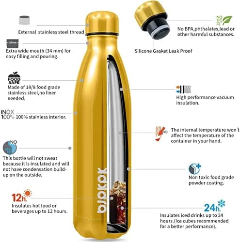 BJPKPK 25 oz Insulated Water Bottle | Double Wall Vacuum, Keeps Hot/Cold, Leak Proof, BPA Free, Car Cup Fit thumbnail 3