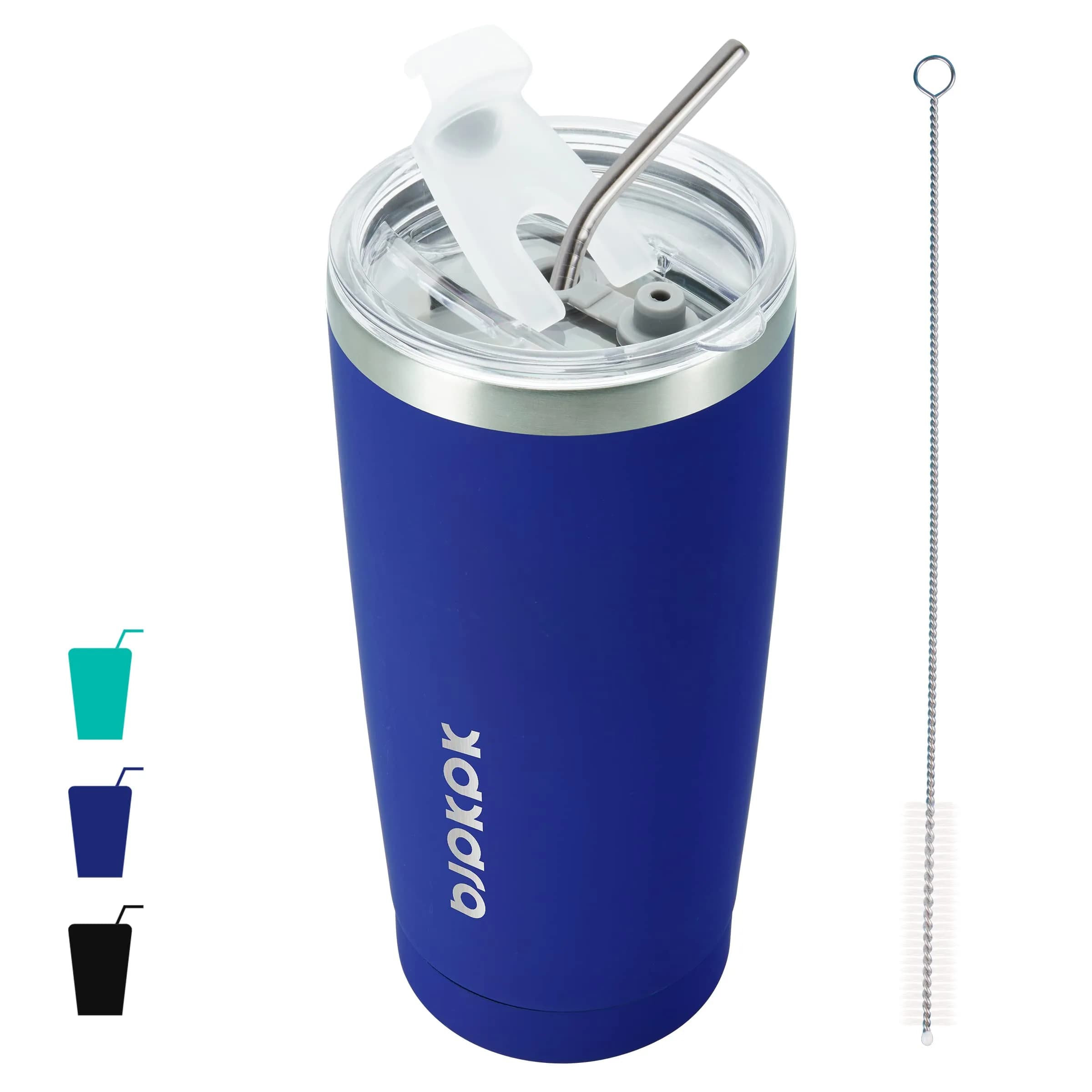BJPKPK 20 oz Insulated Stainless Steel Tumbler with Lid & Straw | Keeps Drinks Cold 24 Hrs, Hot 12 Hrs — A-Blue