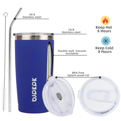 BJPKPK 20 oz Insulated Stainless Steel Tumbler with Lid & Straw | Keeps Drinks Cold 24 Hrs, Hot 12 Hrs thumbnail 2
