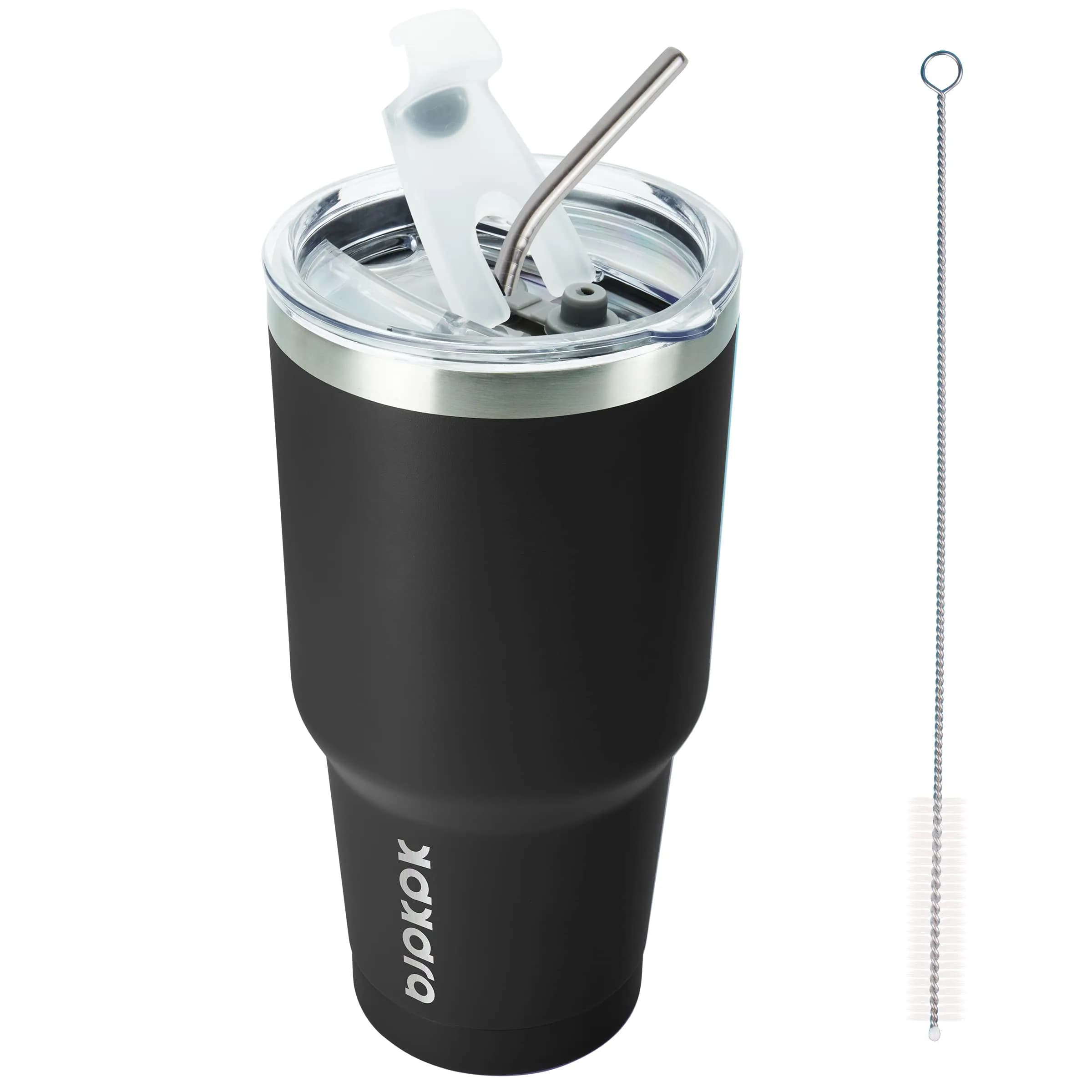 BJPKPK 20 oz Insulated Stainless Steel Tumbler with Lid & Straw | Keeps Drinks Cold 24 Hrs, Hot 12 Hrs — Black-30oz / 30 Ounces