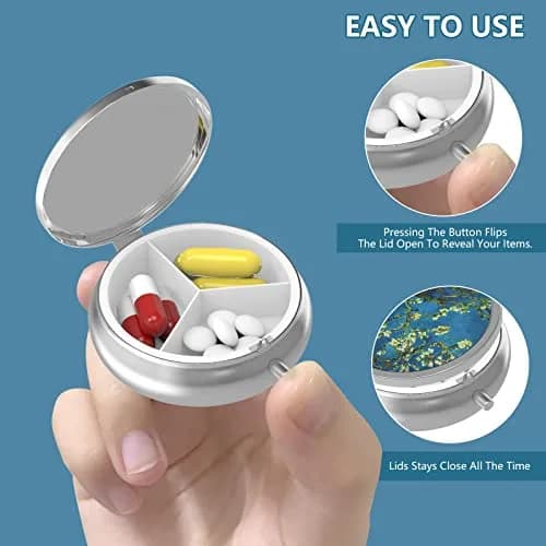 Hion 3 Compartment Pill Box Organizer 1.77" Diameter | Artistic Van Gogh Almond Blossom Pattern thumbnail 4