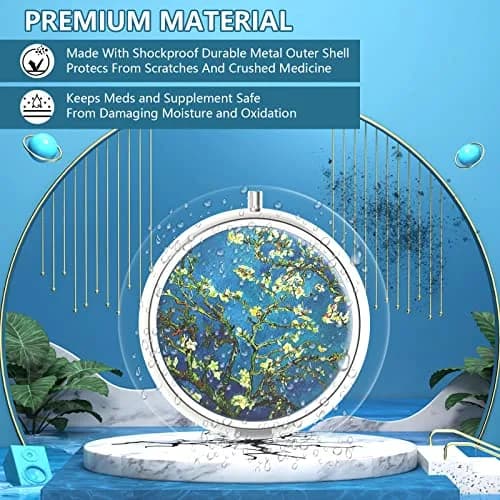 Hion 3 Compartment Pill Box Organizer 1.77" Diameter | Artistic Van Gogh Almond Blossom Pattern thumbnail 2