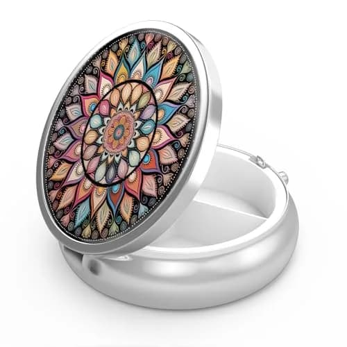 Hion 3 Compartment Small Pill Box Case 1.77" Diameter | Artistic Pattern Portable Pill Container Holder thumbnail 1