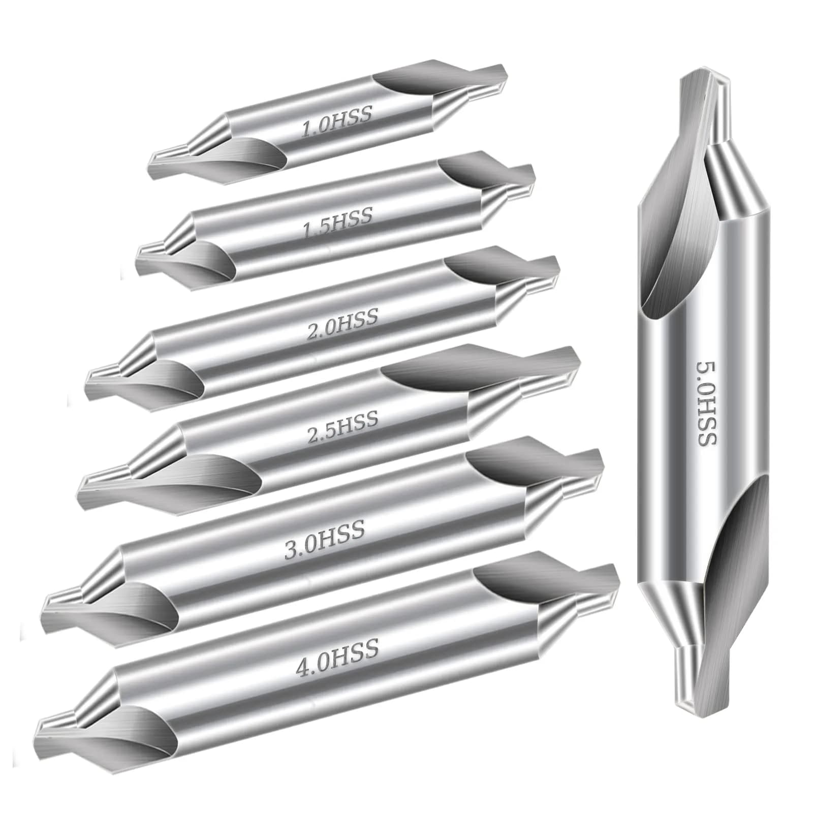 Aleric Center Drill Bits Set - 7 Pcs HSS 60-Degree Countersink Tools | 1.0-5.0mm Sizes - main product image