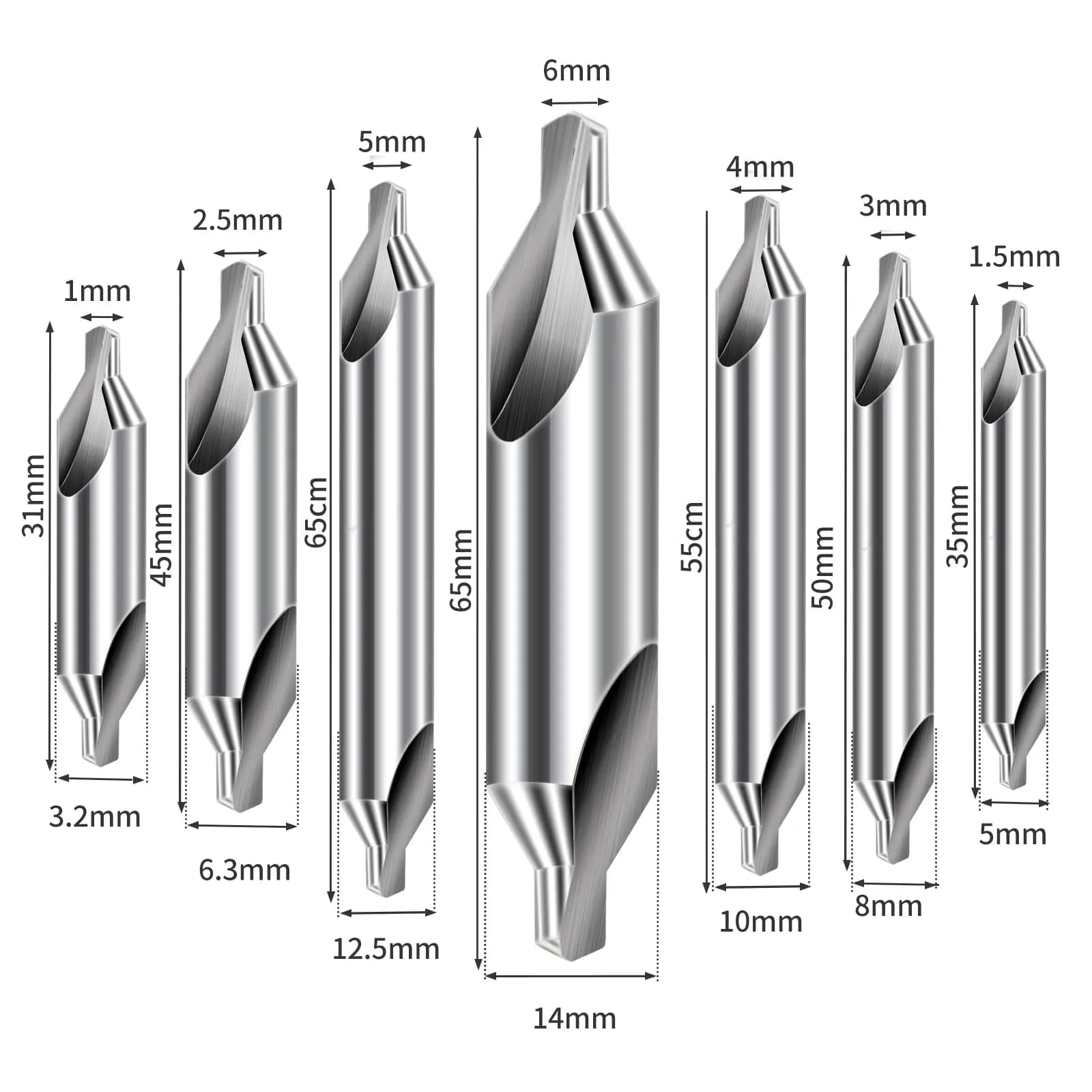 Aleric Center Drill Bits Set - 7 Pcs HSS 60-Degree Countersink Tools | 1.0-5.0mm Sizes - view 6