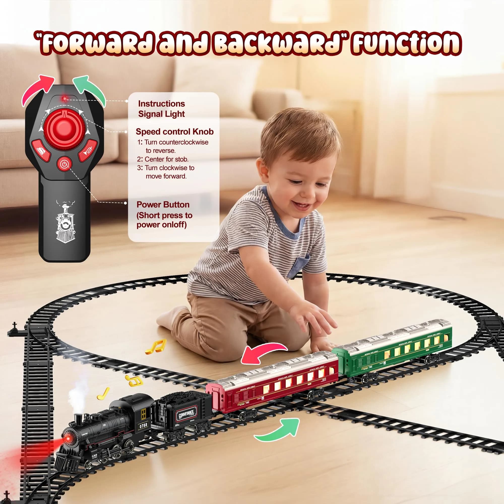 Hot Bee Extra Large Remote Control Train Set with Smoke, Lights & Sound - view 3