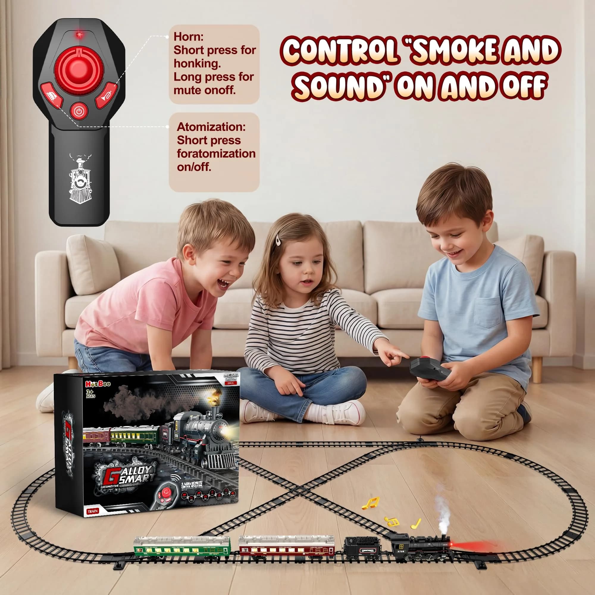 Hot Bee Extra Large Remote Control Train Set with Smoke, Lights & Sound - view 4