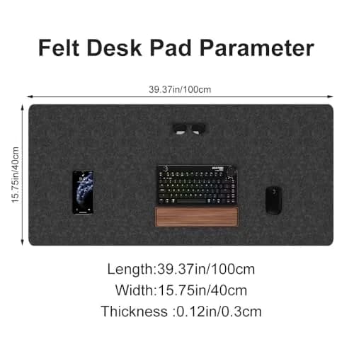 DAWNTREES Large Felt Desk Mat 101cm x 40cm (40''x16'') | Noise-Absorbing & Scratch-Resistant for Office & Home thumbnail 3