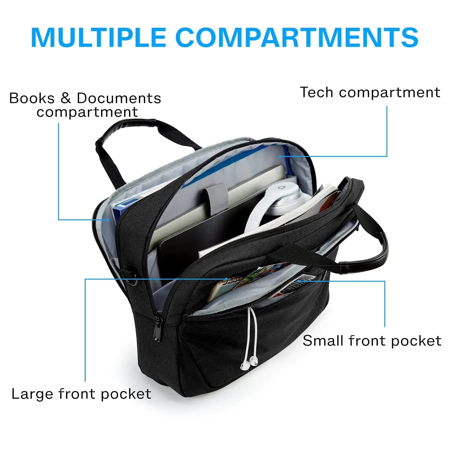 BAGSMART Laptop Bag 15.6 Inch Briefcase for Men & Women | Water-Repellent Work Bag with Lockable Zippers - view 2