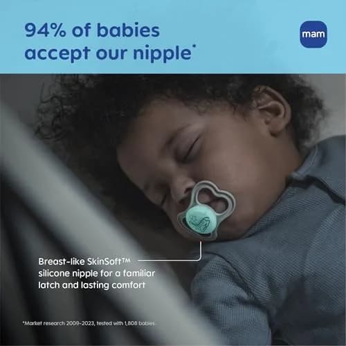 MAM Supreme Baby Pacifier 16+ Mths | Extra Thin Silicone, Night Glow, 2 Pack thumbnail 4