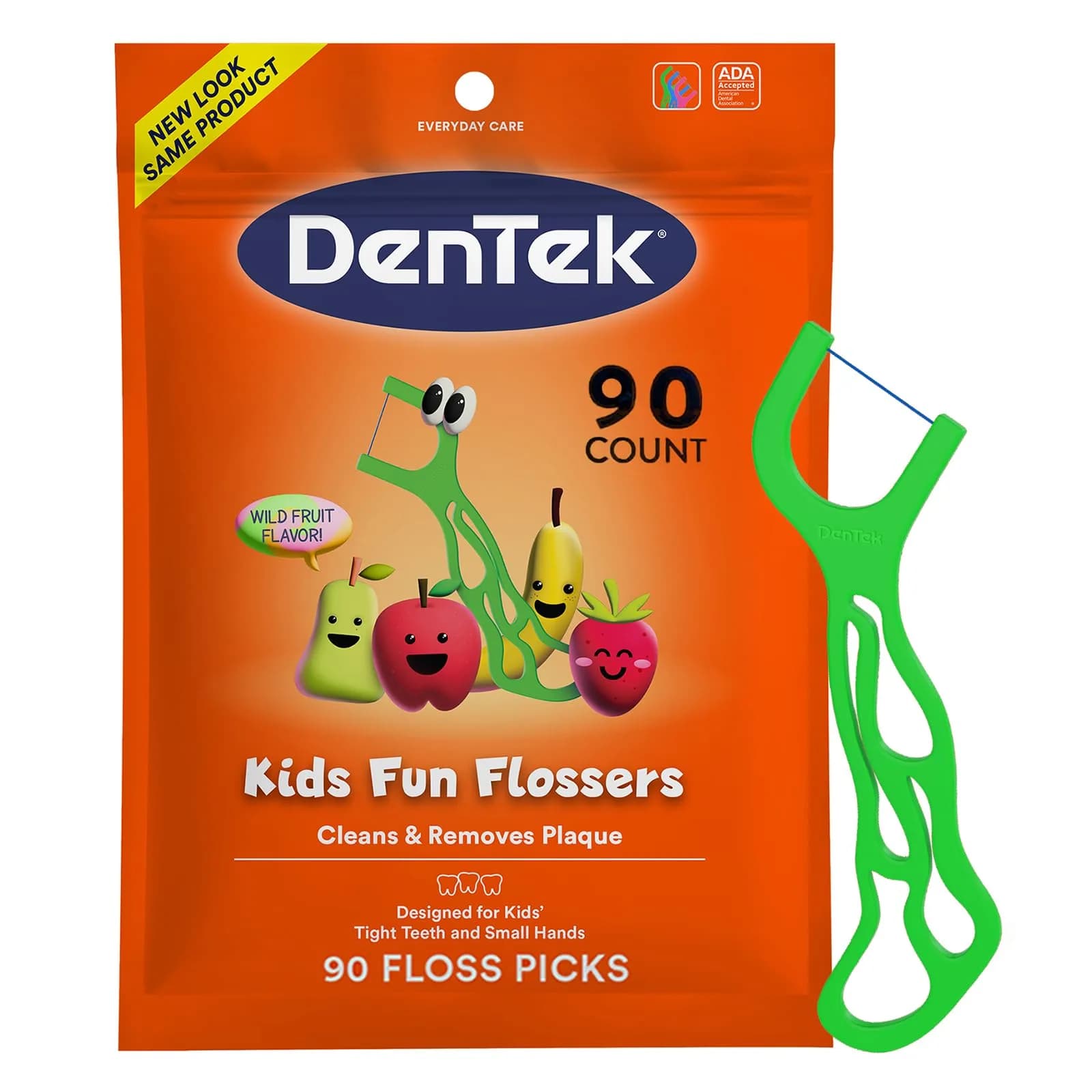 DenTek Kids Fun Flossers Wild Fruit Flavor 90 Count | ADA Accepted Floss Picks for Kids Ages 10 and Under - main product image