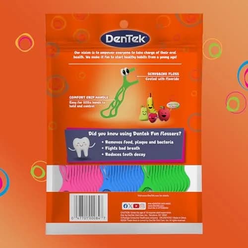 DenTek Kids Fun Flossers Wild Fruit Flavor 90 Count | ADA Accepted Floss Picks for Kids Ages 10 and Under thumbnail 8