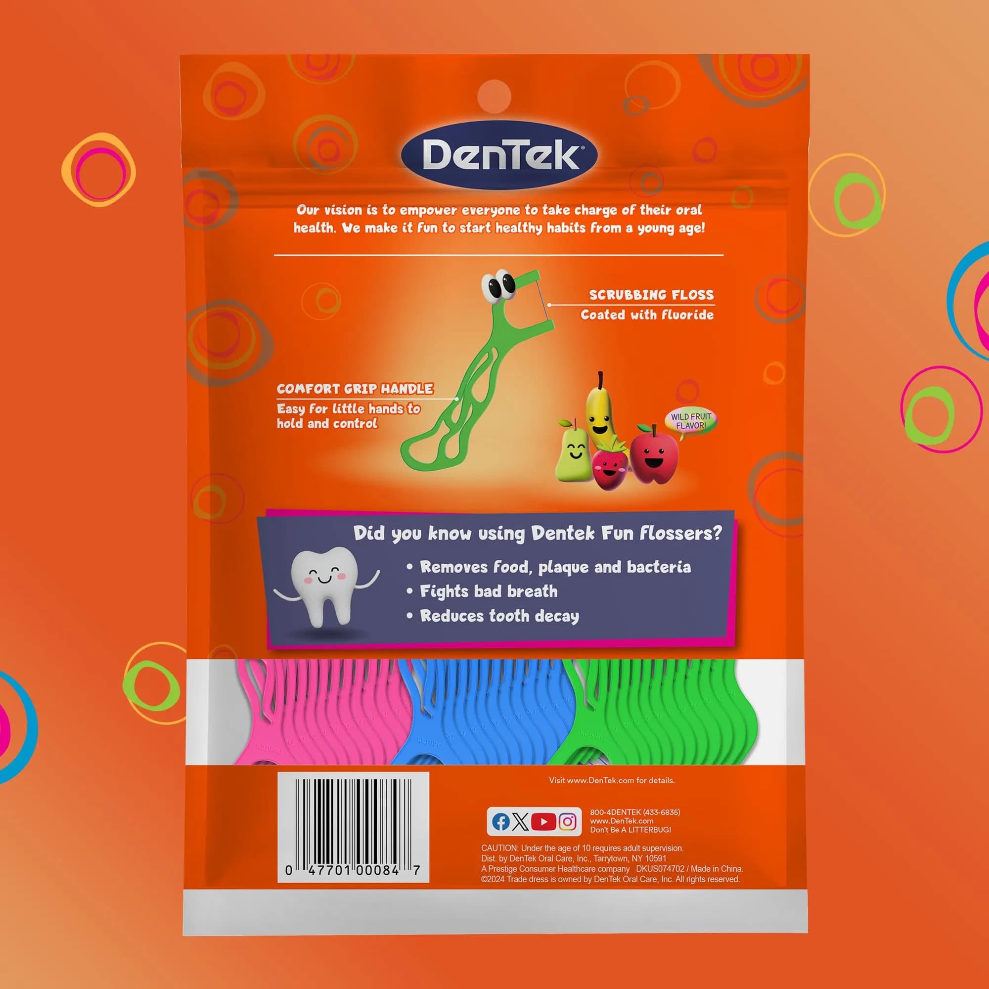 DenTek Kids Fun Flossers Wild Fruit Flavor 90 Count | ADA Accepted Floss Picks for Kids Ages 10 and Under - view 8