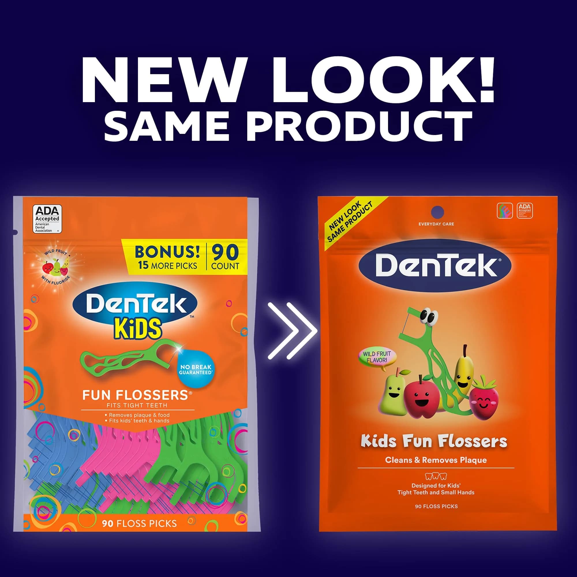 DenTek Kids Fun Flossers Wild Fruit Flavor 90 Count | ADA Accepted Floss Picks for Kids Ages 10 and Under - view 2