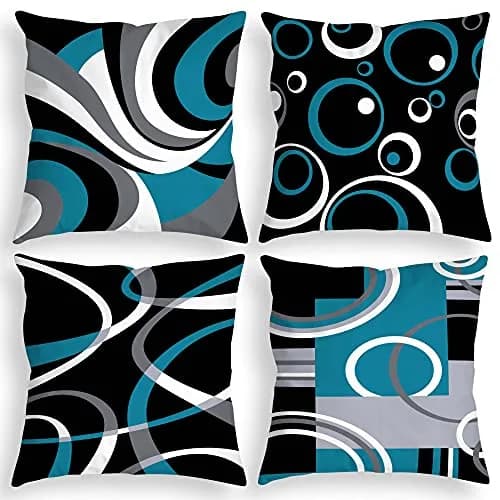 Asrnten Blue and Black Throw Pillow Covers 18x18 Inches (45x45 cm) Set of 4 | Modern Geometric Abstract Decor thumbnail 1