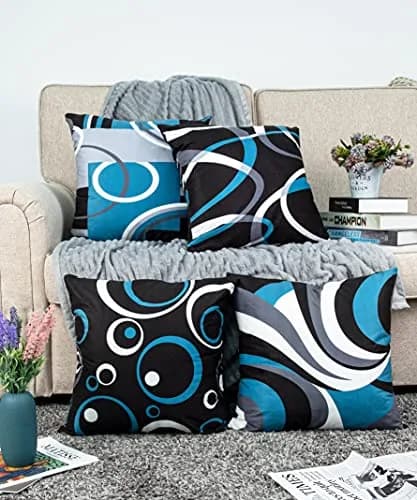 Asrnten Blue and Black Throw Pillow Covers 18x18 Inches (45x45 cm) Set of 4 | Modern Geometric Abstract Decor thumbnail 2