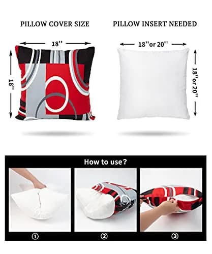 Asrnten Red and Black Abstract Geometric Throw Pillow Covers 45x45 cm (18x18 Inches) Set of 4 | Modern Decorative Cushion Cases for Sofa Couch thumbnail 4