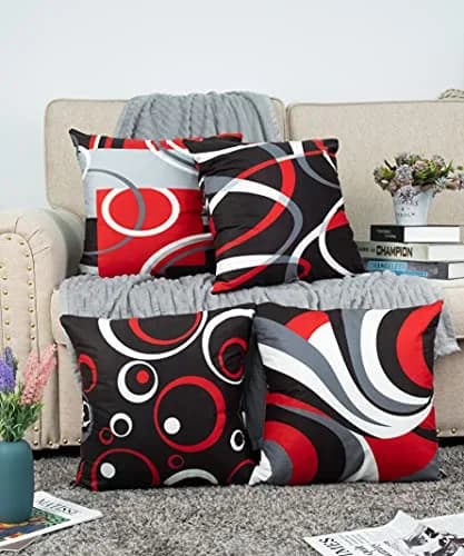Asrnten Red and Black Abstract Geometric Throw Pillow Covers 45x45 cm (18x18 Inches) Set of 4 | Modern Decorative Cushion Cases for Sofa Couch thumbnail 2