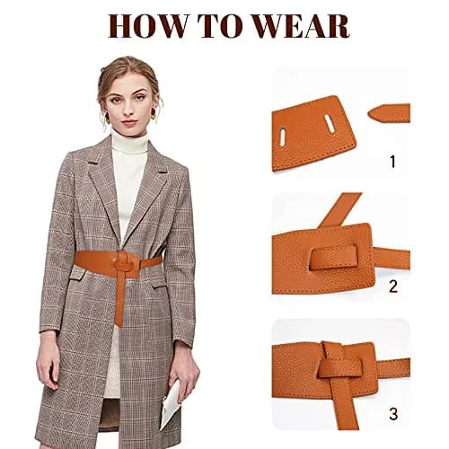 Glamorstar Women Leather Belts Vintage Irregular Waist Belt for Dresses Tie Knot Waistband Belt Brown 135CM/53.1IN | Adjustable Vintage Leather Belt for Women thumbnail 2