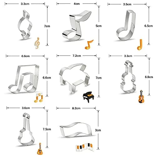 azflyife Music Note Cookie Cutter Shapes Set - 8 Pieces Stainless Steel Musical Instruments | Perfect for Baking & Parties thumbnail 2