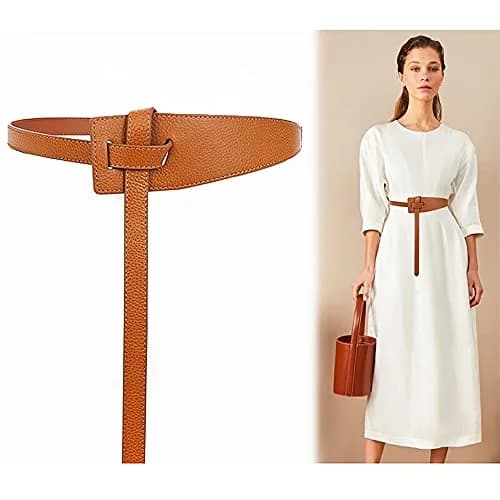 Glamorstar Women Leather Belts Vintage Irregular Waist Belt for Dresses Tie Knot Waistband Belt Brown 120CM/47.2IN | Adjustable Tie Closure thumbnail 5