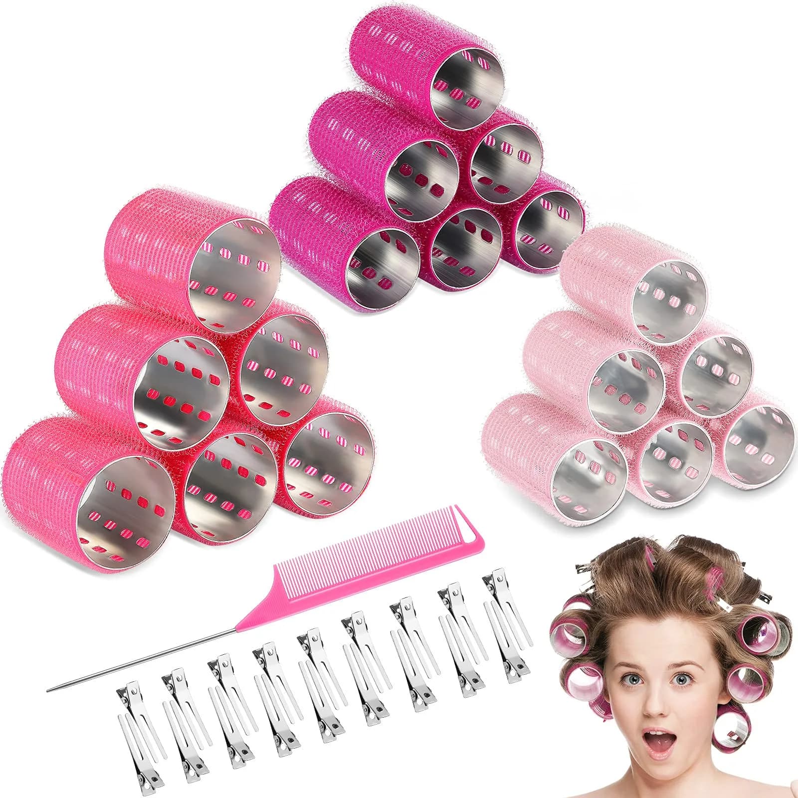 Willbond Self Grip Hair Rollers 37 pcs | Pink Series for Wavy & Curly Styles