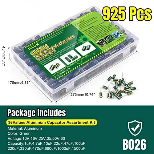 BEEYUIHF Aluminum Electrolytic Capacitor Assortment Kit 925Pcs (1uF-1500uF, 10V-63V) | Radial Lead, -40 to +105°C, 2000+ Hour Life thumbnail 7