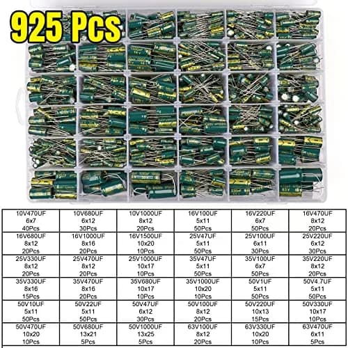 BEEYUIHF Aluminum Electrolytic Capacitor Assortment Kit 925Pcs (1uF-1500uF, 10V-63V) | Radial Lead, -40 to +105°C, 2000+ Hour Life thumbnail 2