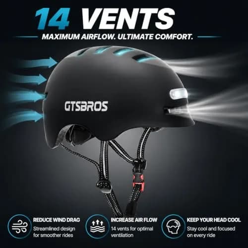 GTSBROS Adult Bike Helmet with Light - Adjustable Mountain & Road Cycling Helmet for Men Women | 56.5-59.5CM thumbnail 2