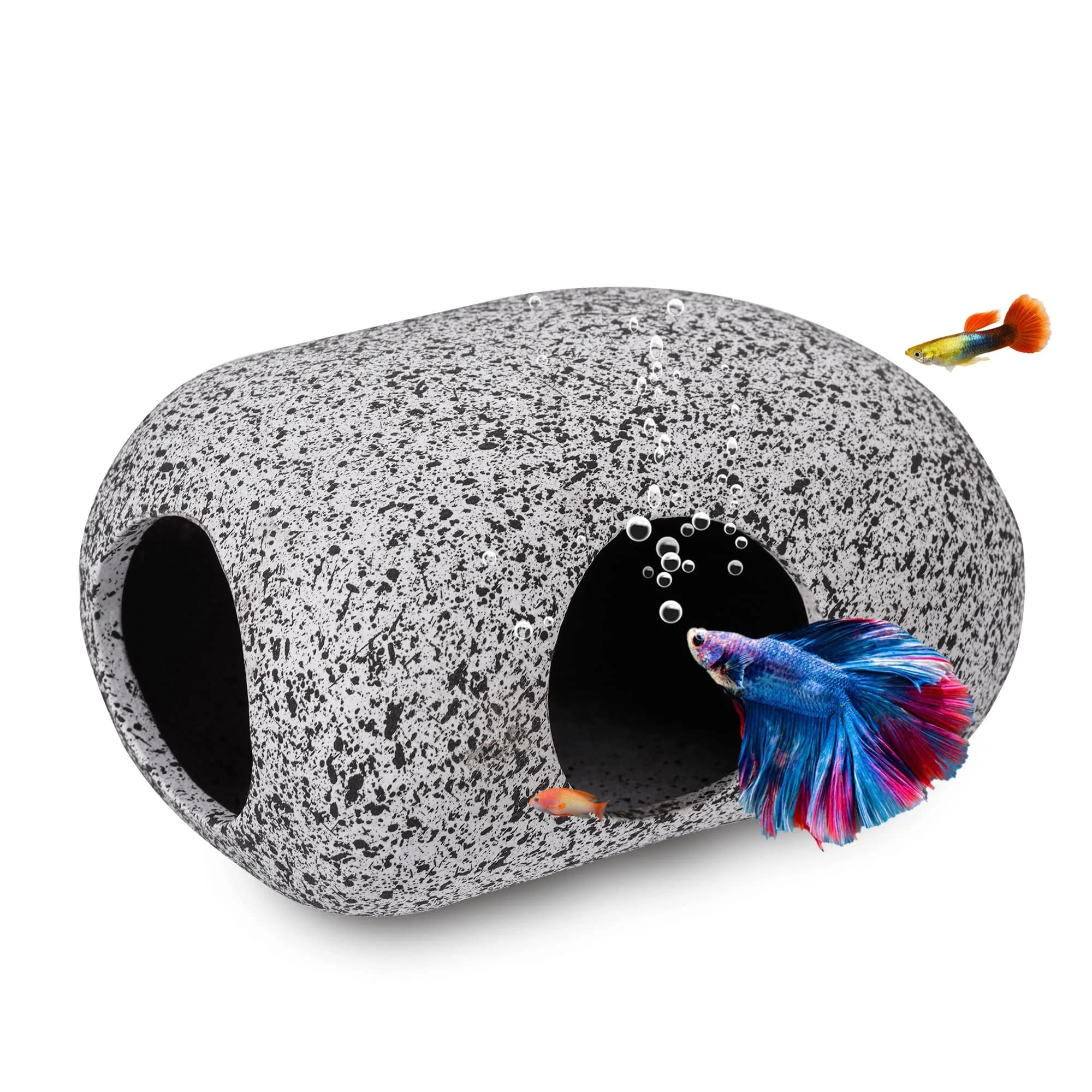 Ameliade Ceramic Betta Fish Tank Rock Cave Decor 9.5cm (3.74in) | Natural Stone Texture for Hiding & Breeding