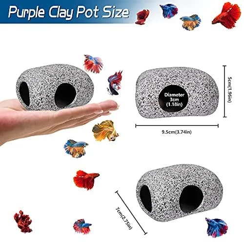 Ameliade Ceramic Betta Fish Tank Rock Cave Decor 9.5cm (3.74in) | Natural Stone Texture for Hiding & Breeding thumbnail 2
