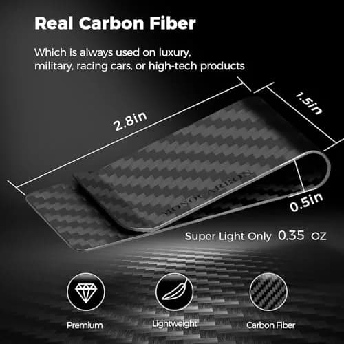 MONOCARBON Carbon Fiber Money Clip for Men | 2.8in (7.1cm) Slim Minimalist Wallet thumbnail 4