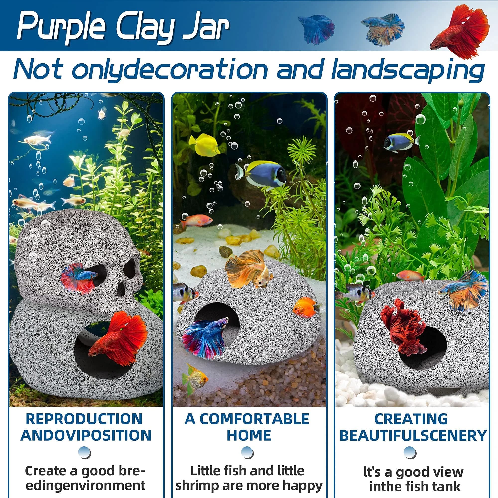 Ameliade Betta Fish Tank Rock Cave Decor Medium | Natural Ceramic Hideaway for Betta, Shrimp, Small Fish - view 5