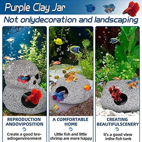 Ameliade Betta Fish Tank Rock Cave Decor Medium | Natural Ceramic Hideaway for Betta, Shrimp, Small Fish thumbnail 5