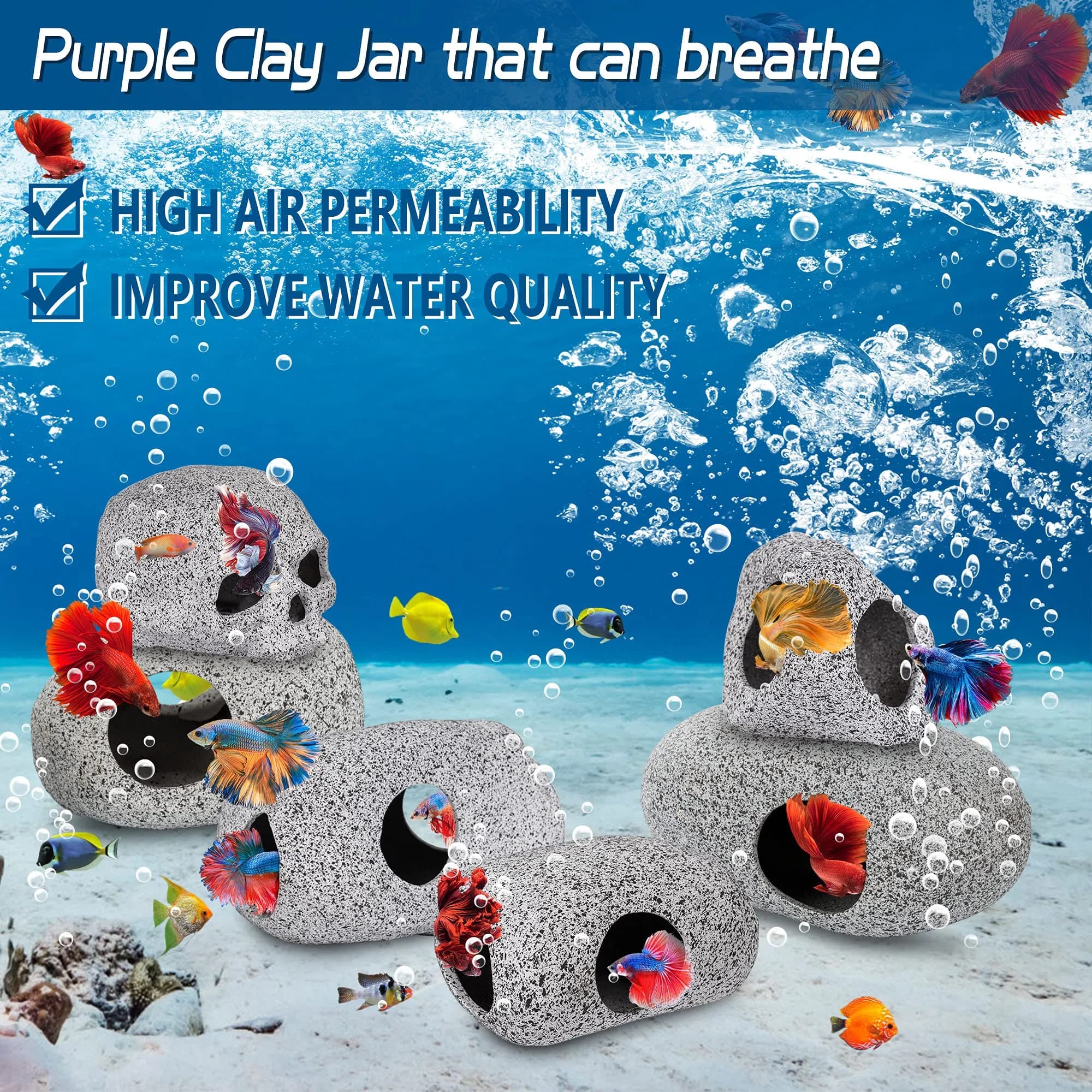 Ameliade Betta Fish Tank Rock Cave Decor Medium | Natural Ceramic Hideaway for Betta, Shrimp, Small Fish - view 6