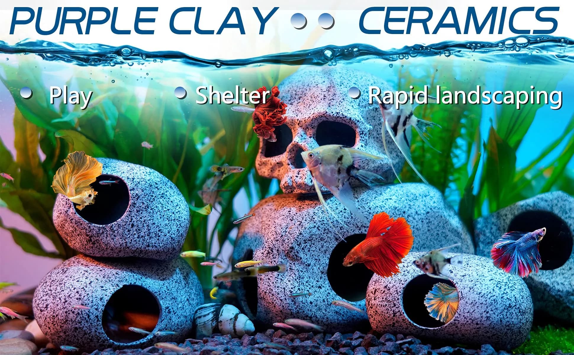 Ameliade Betta Fish Tank Rock Cave Decor Medium | Natural Ceramic Hideaway for Betta, Shrimp, Small Fish - view 3