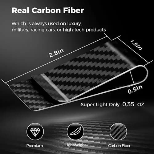 MONOCARCAR Carbon Fiber Money Clip Wallet for Men - Minimalist Money Holder - Strong Elastic Clip for Cash, Slim and Durable (Twill Glossy Black) thumbnail 4
