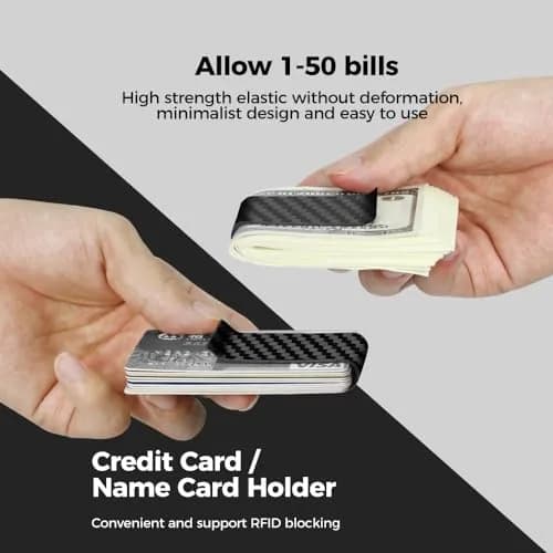 MONOCARCAR Carbon Fiber Money Clip Wallet for Men - Minimalist Money Holder - Strong Elastic Clip for Cash, Slim and Durable (Twill Glossy Black) thumbnail 5