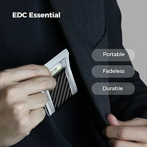 MONOCARCAR Carbon Fiber Money Clip Wallet for Men - Minimalist Money Holder - Strong Elastic Clip for Cash, Slim and Durable (Twill Glossy Black) thumbnail 3