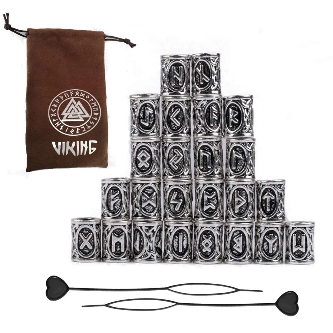Modpion 110Pcs Antique Silver Viking Runes Hair Beard Beads for DIY Bracelets & Necklaces (STYLE3) - main product image