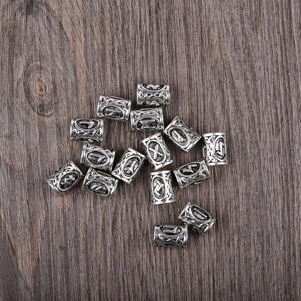 Modpion 110Pcs Antique Silver Viking Runes Hair Beard Beads for DIY Bracelets & Necklaces (STYLE3) - view 3