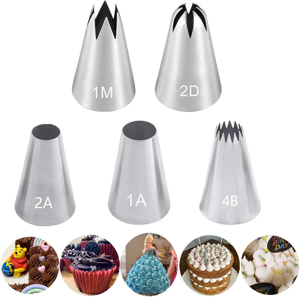 Bmaacye Large Piping Tips Set for Cake Cupcake Decorating | 5 Stainless Steel Nozzles for Creative Frosting (70-120 chars) — Type 5