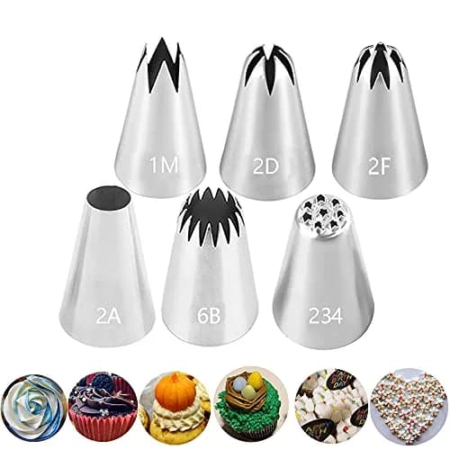 Bmaacye Large Icing Piping Tips Set for Cake Decorating,6 Tips | Stainless Steel Nozzles for Cake & Cookie Art thumbnail 1